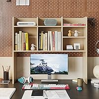 Vista 4 de ChooChoo Estantería de escritorio, organizador de escritorio de madera con 7 estantes para escritorio de computadora, estante de escritorio, Natural