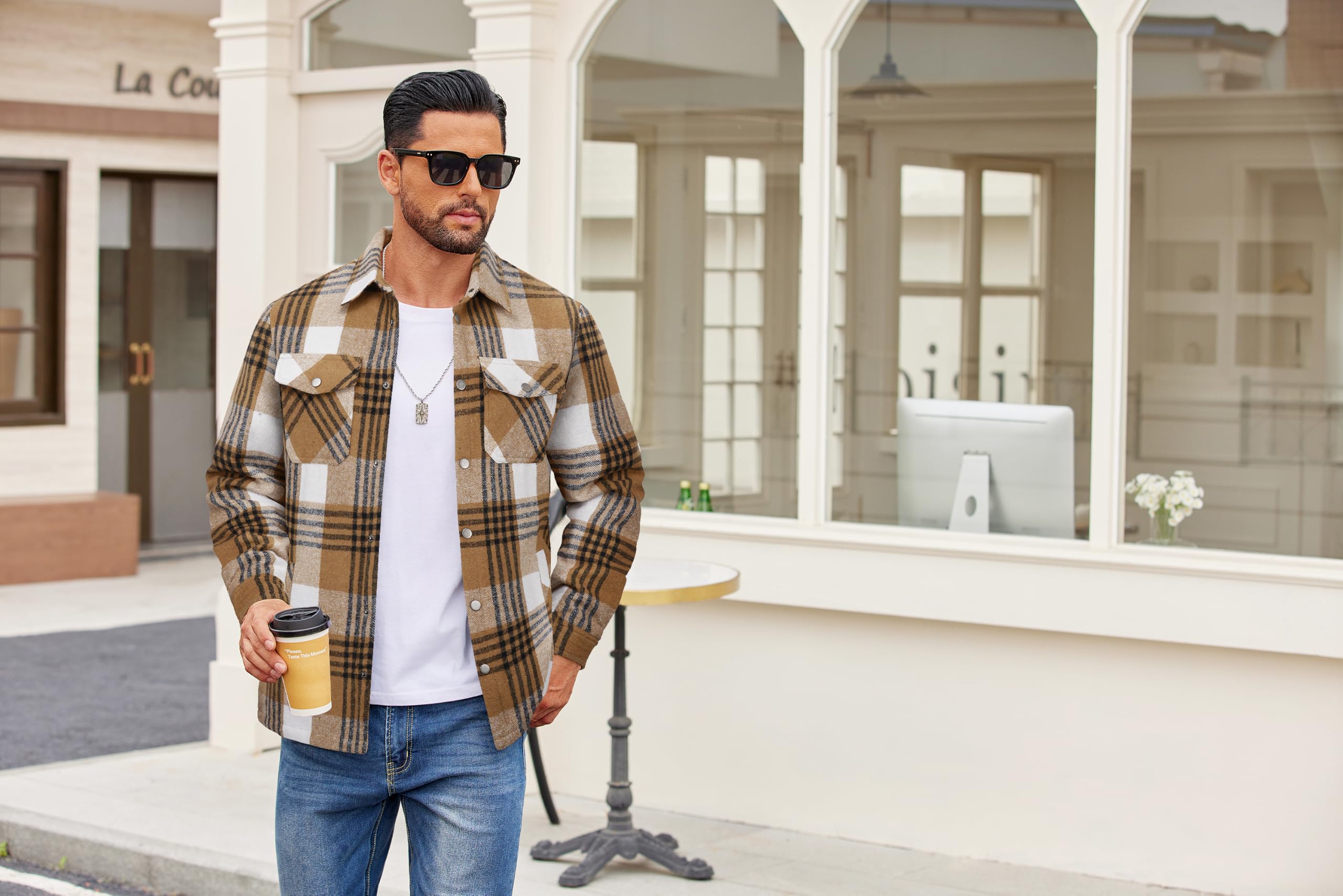 COOFANDY Camicia termica da uomo a scacchi foderata invernale da boscaiolo Slim Fit
