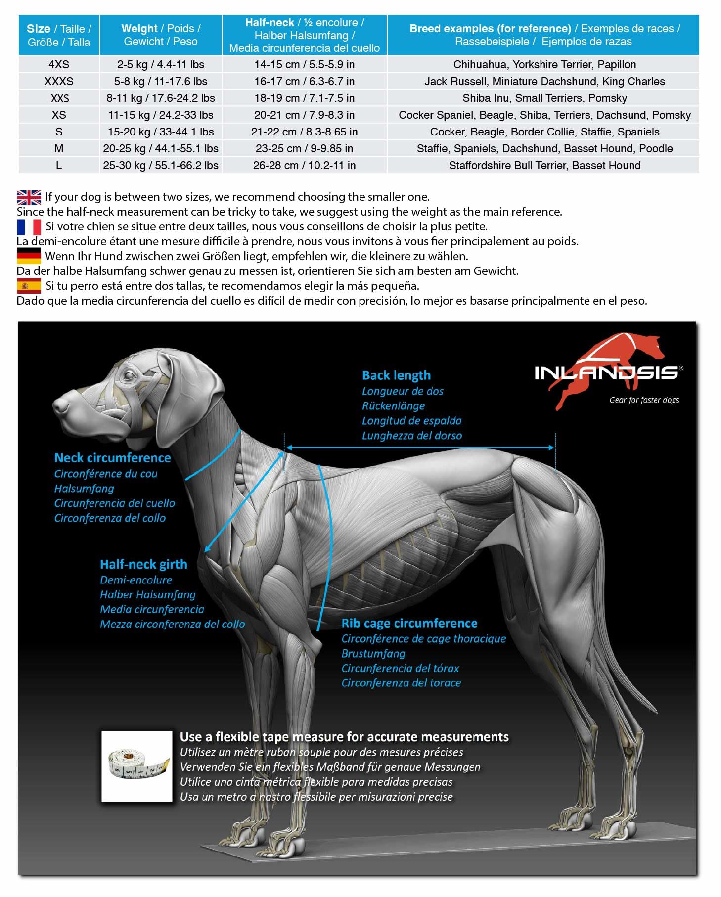 Arnés Versátil para Perro Pequeño/Compacto/Atípico - Inlandsis Open-Back - Ligero, Ergonómico y Resistente - Caminar, Senderismo, Canicross