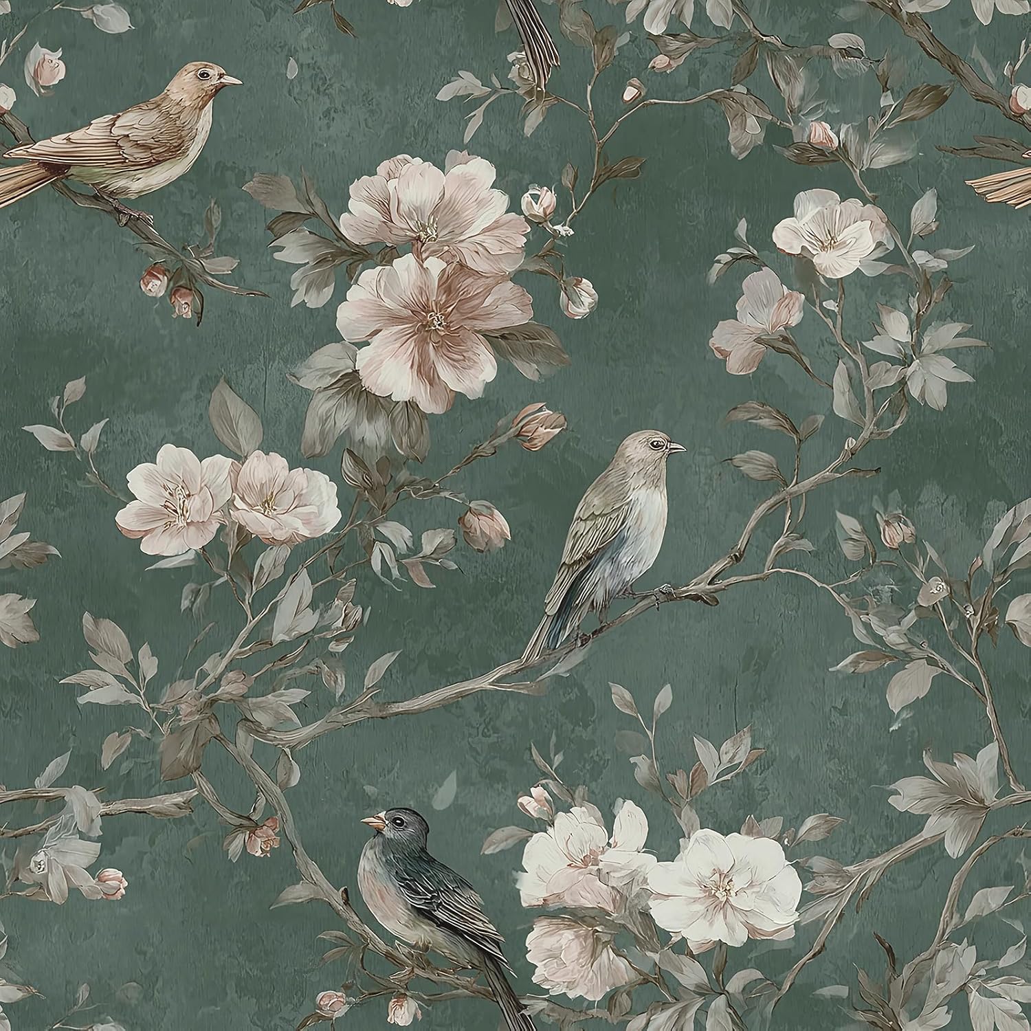 Nukofal Green Bird Peel and Stick Wallpaper Vintage Floral Contact ...