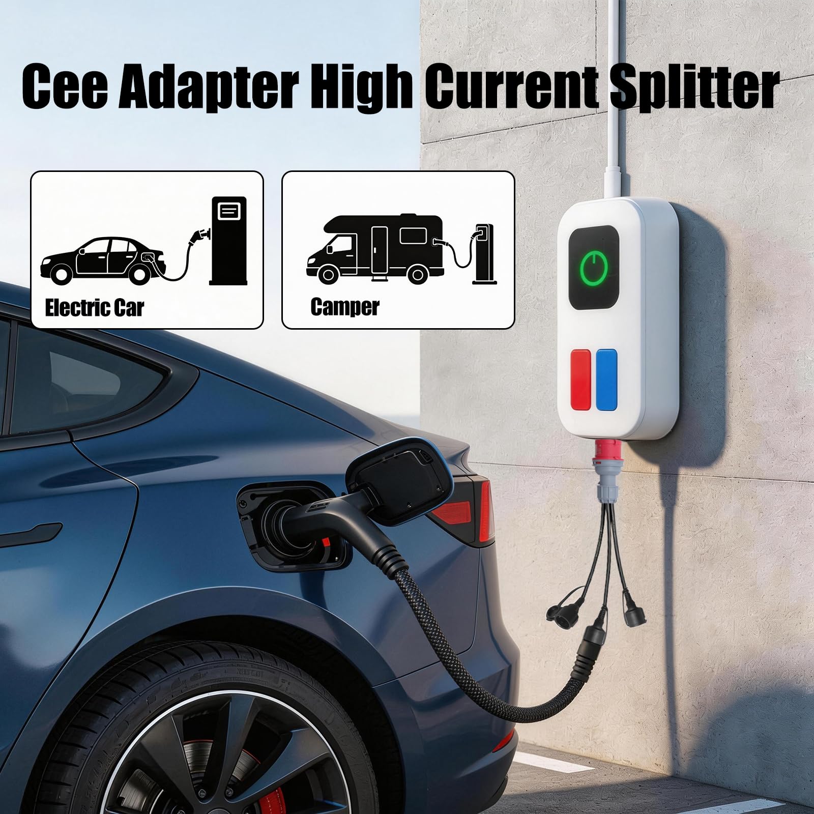CEE Adaptateur 400V vers 230V x3 Répartiteur Prise Camping Car Adaptateur Triphasé Monophasé avec Couvercle Rabattable Fiche de Contact de Protection