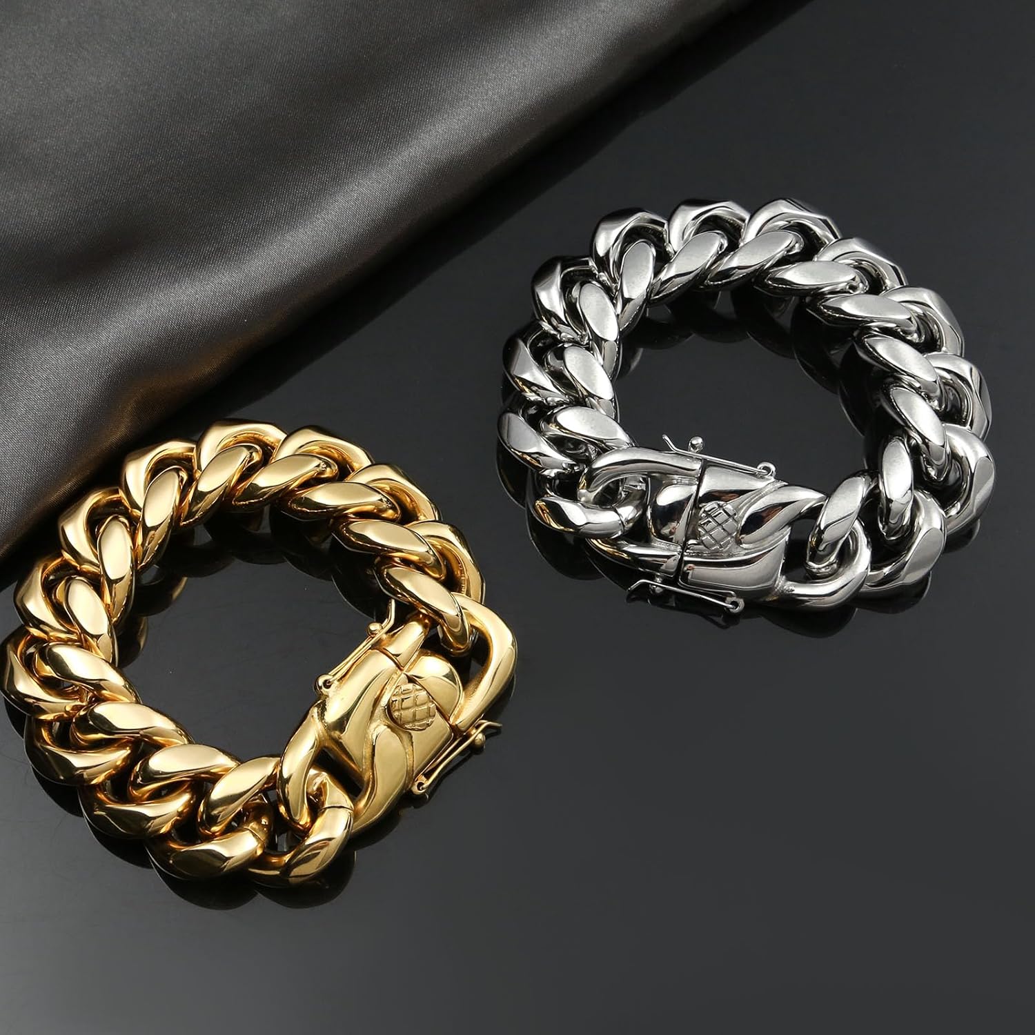 SDA Wide Chunky Gold Chain Bracelet - Heavy and Waterproof 316L Surgical Steel with 18K Gold Plating for Modern Men and Women into Hip Hop Fashion - Image 3