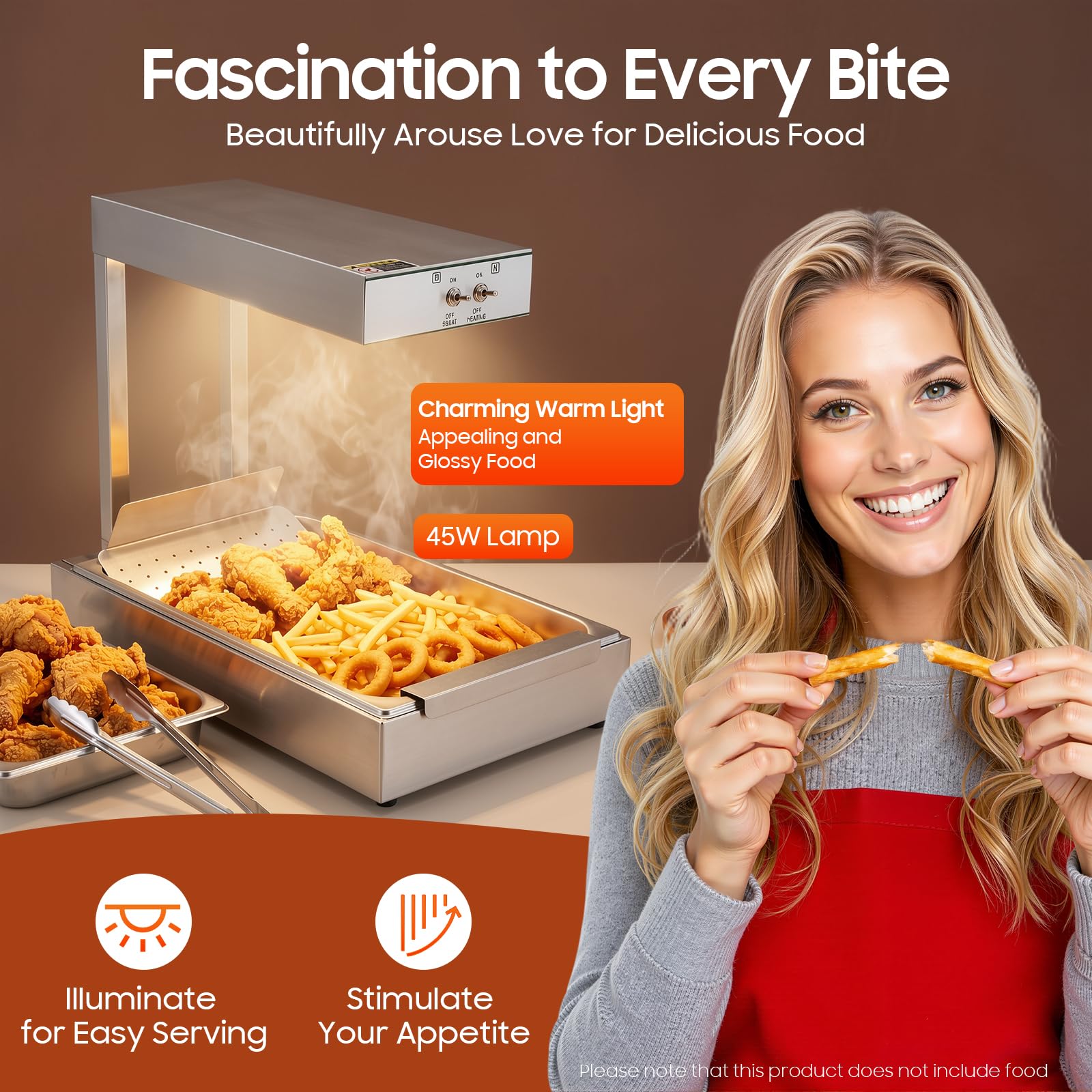 Chauffe-frites, 750 W, armoire chauffante avec pont thermique pour la restauration, armoire chauffante électrique pour frites, convient pour les frites et les aliments frits, acier inoxydable, 56 × 33
