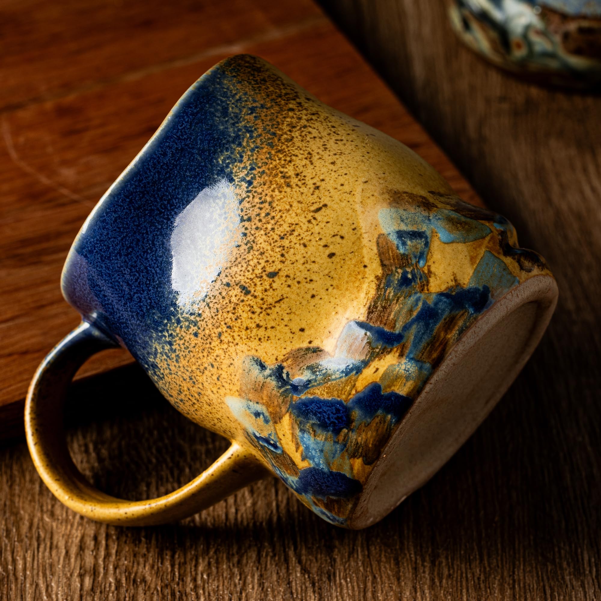 Tazas de café de cerámica hechas a mano, tazas con cuchara de café, 325 ml, taza de cerámica hecha a mano con asa, pintura a mano, tazas de té únicas de superficie desigual, aptas para