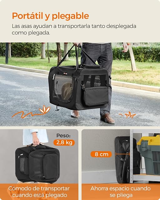 Foto 3 de 8 de FEANDREA Transportín para Gatos y Perros, Plegable, Tamaño M, Tela Oxford, Malla Transpirable, Portátil