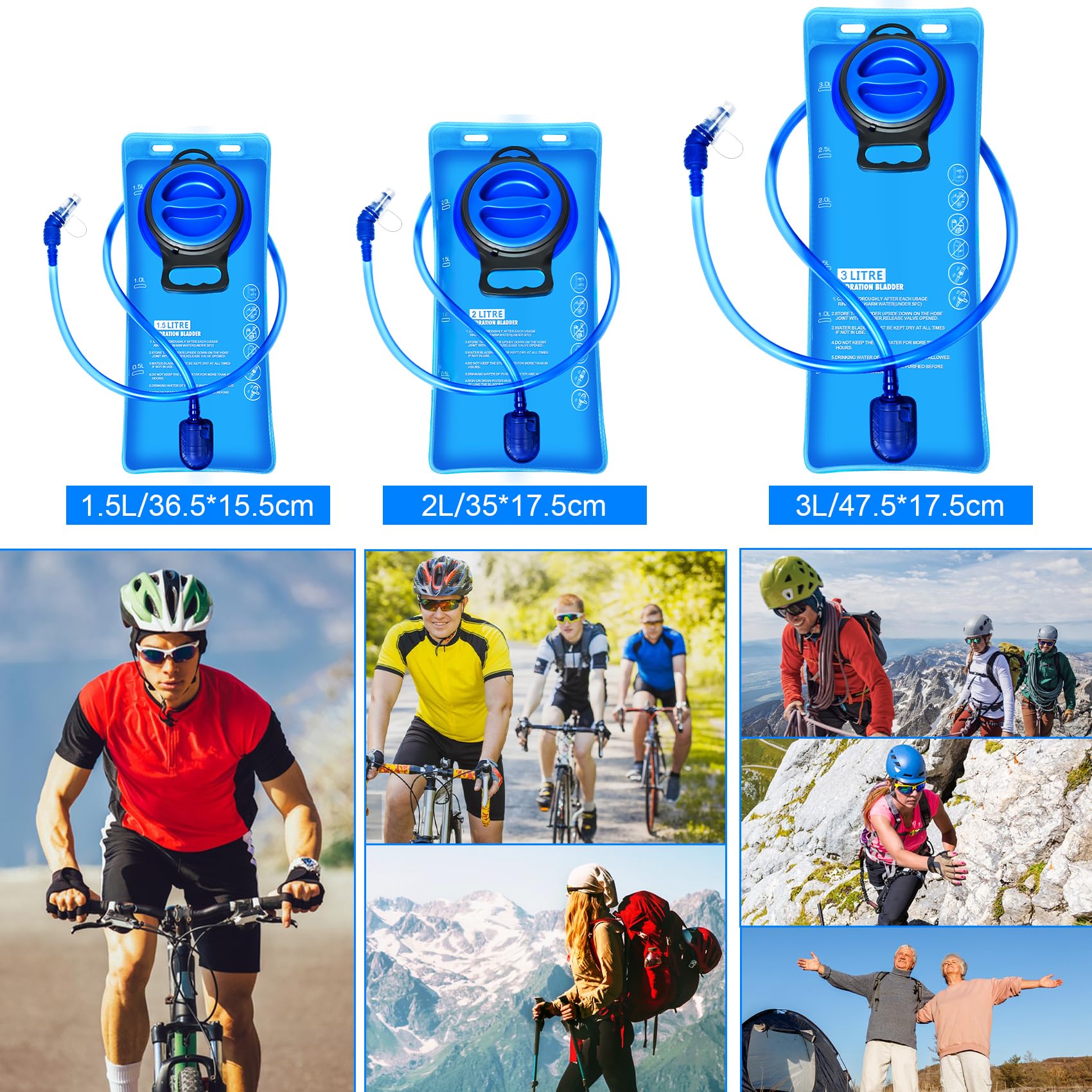 Bolsa de hidratación de 1,5 L, 2 L, 3 L, sin BPA, a prueba de fugas, gran apertura, bolsa de almacenamiento de agua, mochila militar, bolsa de almacenamiento de agua para ciclismo, senderismo,