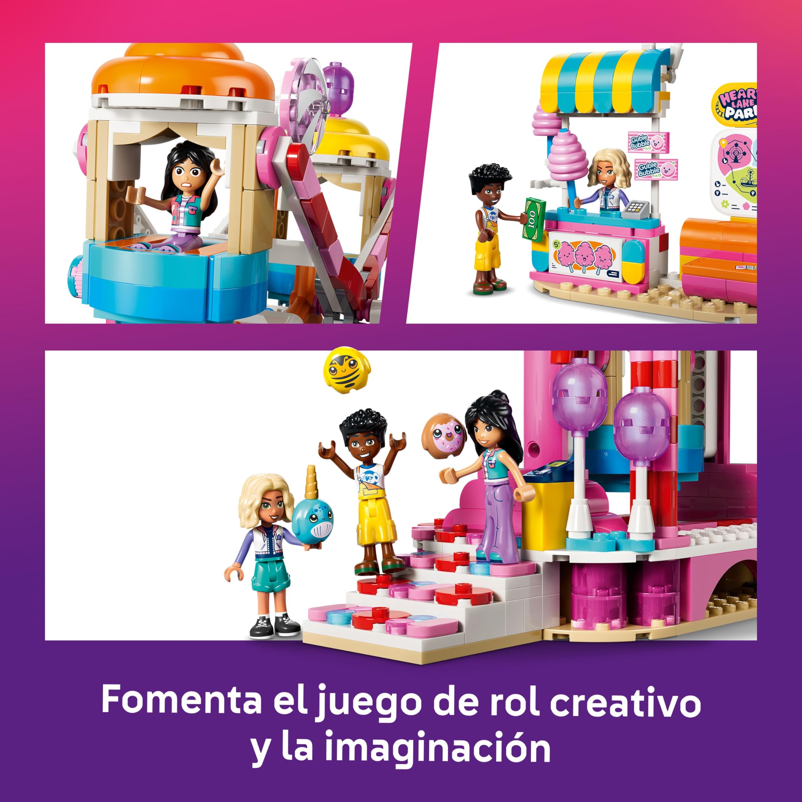 LEGO Friends Noria: Cupcakes y Golosinas – Juguete Interactivo con Juegos de Feria, Atracciones, 3 Mini Muñecos y Accesorios – Regalo de Cumpleaños para Niñas de 7+ Años – 42700