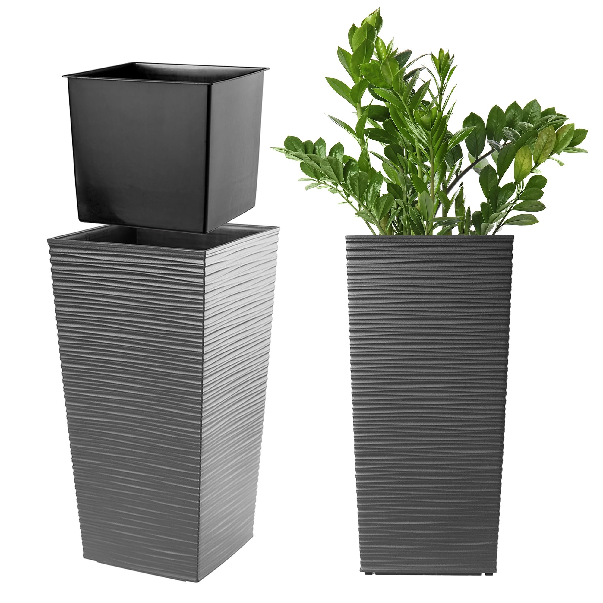 KADAX Macetero Alto de Diseño Moderno para Plantas de Interior y Exterior, Maceta Grande de Plástico, Jardinera Alta (Crema, Texturizado, 68 cm) — view 29