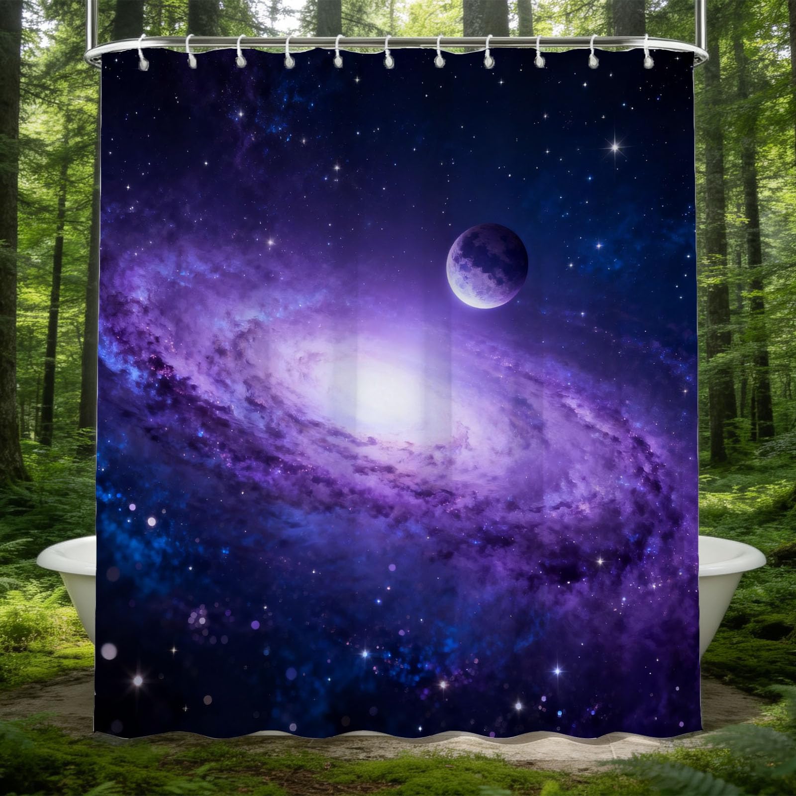 Hongduo 3D Cosmic Starry Sky Shower Curtain for Stalls Bathtubs Planet Bathroom Decor Shower Curtain Set Polyester Fabric Waterproof 180x180cm/71X71 Inch with Hooks