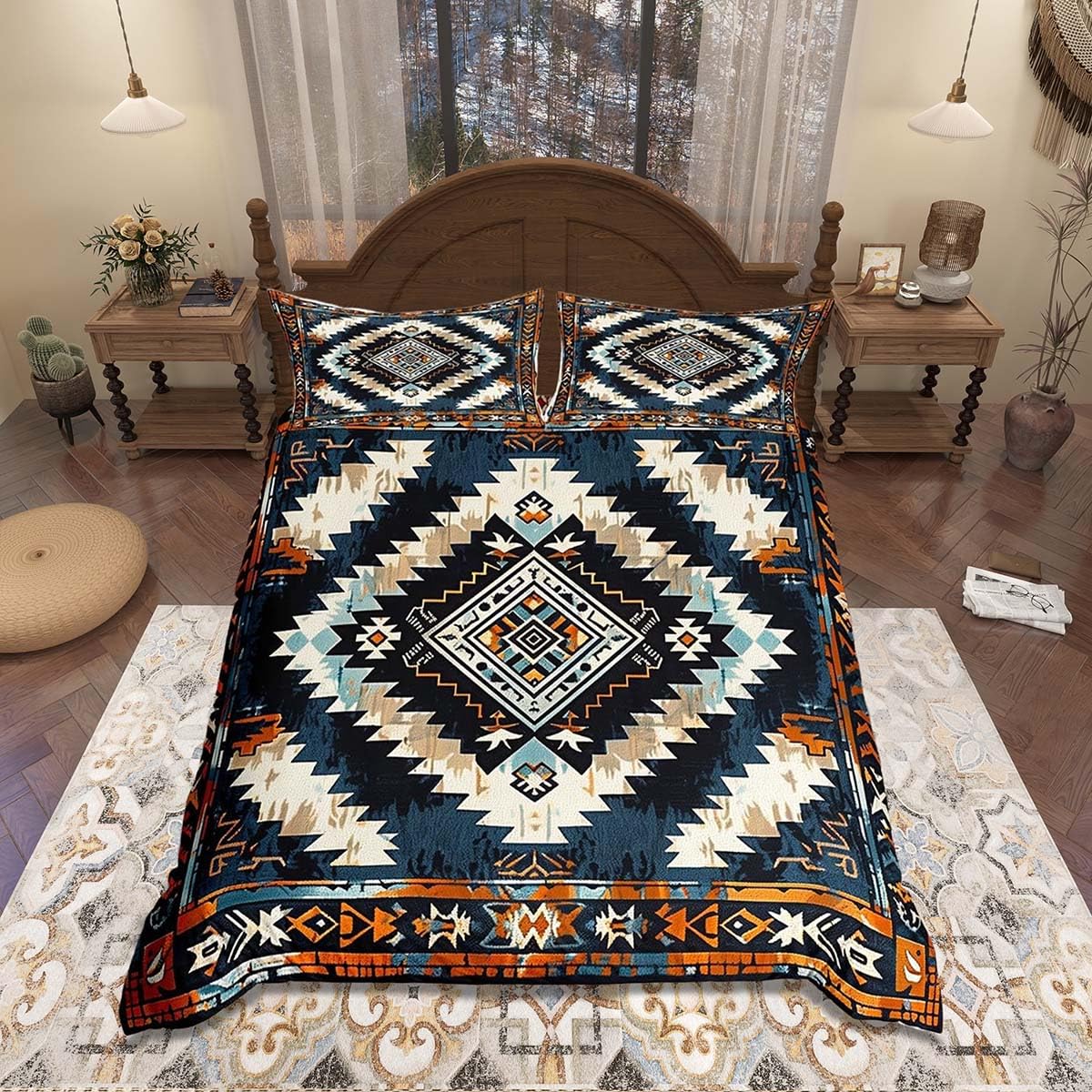 Homemissing Abstract Tribal Ethnic Duvet Cover Set Single Size For Kids Boys Girls Aztec Western Southwest Native Bedding Set Bohemian Style Duvet Cover with 1 Pillowcase Vintage Geometric Bedding — image 1