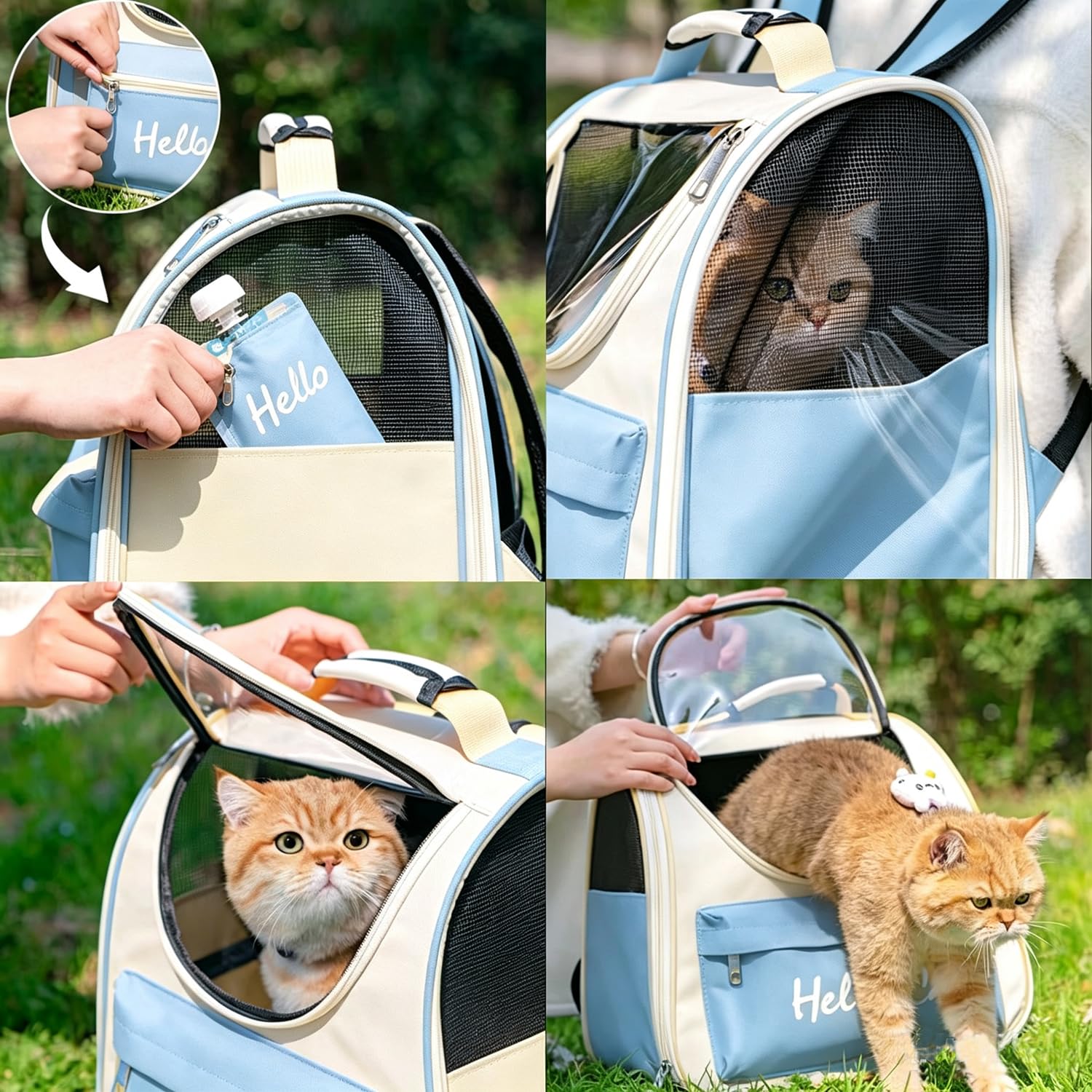 Sac à Dos de Transport pour Chien Chat,Respirant Sac De Transport pour Chien, Sac Transport Chat, Sac Transport Chien, Spacieux Sac Voyage Chiens Chat Laisse et Tapis Intégrés (Bleu)