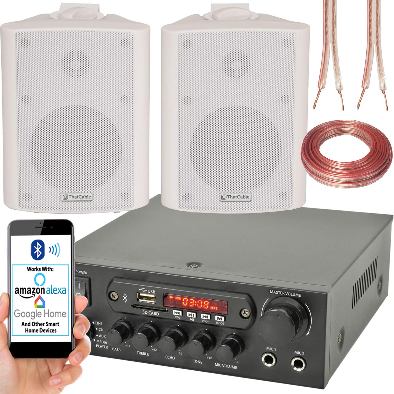 Buy PRO SMART HOME BLUETOOTH SPEAKER SYSTEM 2x 70W 4” White Wall ed