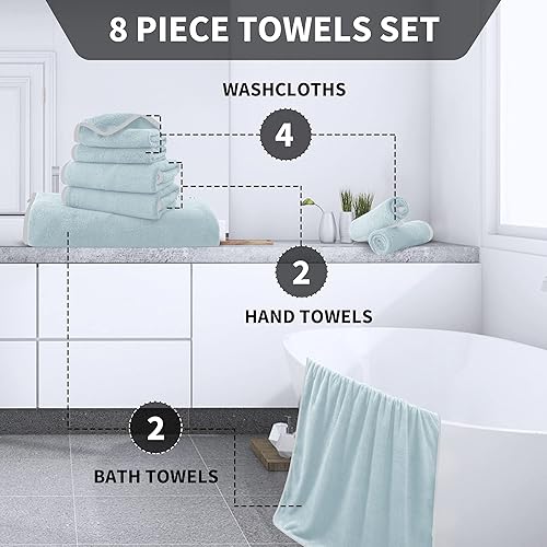 Miniatura 3 de Cosy Family Juego de toallas de microfibra de 8 piezas, 2 toallas de baño, 2 toallas de mano y 4 paños de lavado, toallas ultra suaves y altamente