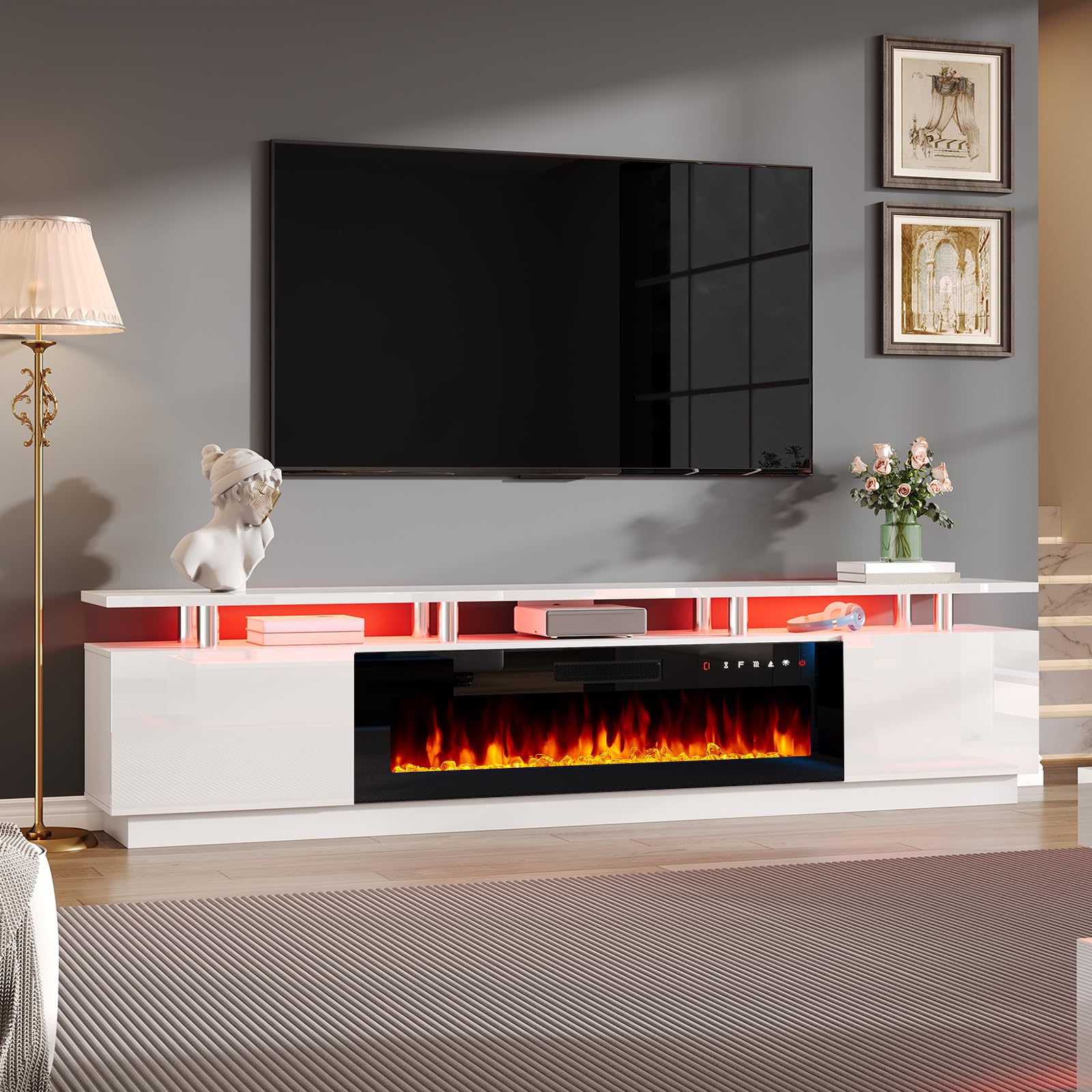 AMERLIFE 90' 2 Tier Fireplace TV Stand
