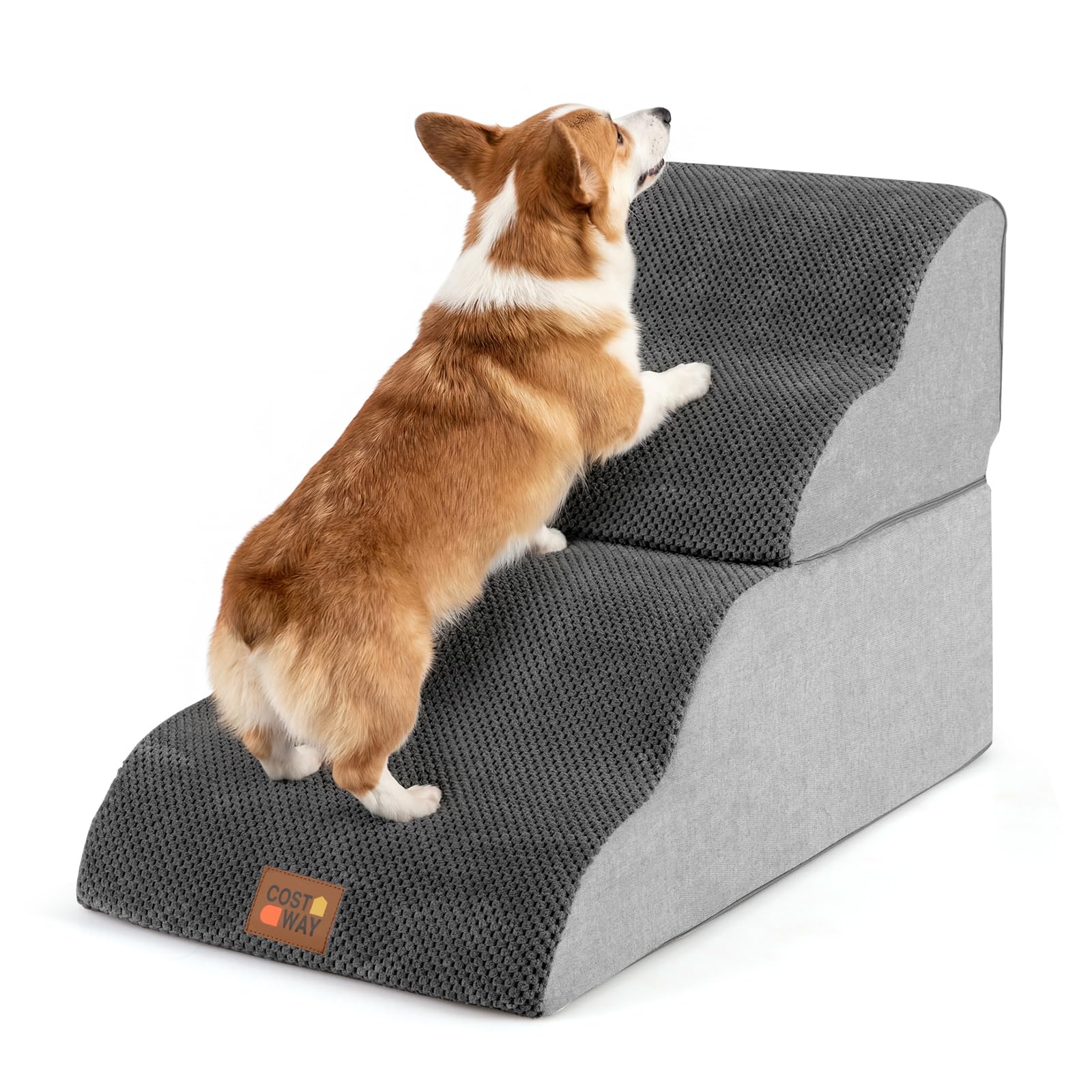 COSTWAY Scaletta per Cani a 4 Gradini Altezza 50 cm, Scala Cane in Spugna per Salire Letti Alti, Divani e Poltrone con Fondo Antiscivolo, Copertura Lavabile, Scala per Cani e Gatti (73 x 40,5 x 50 cm)