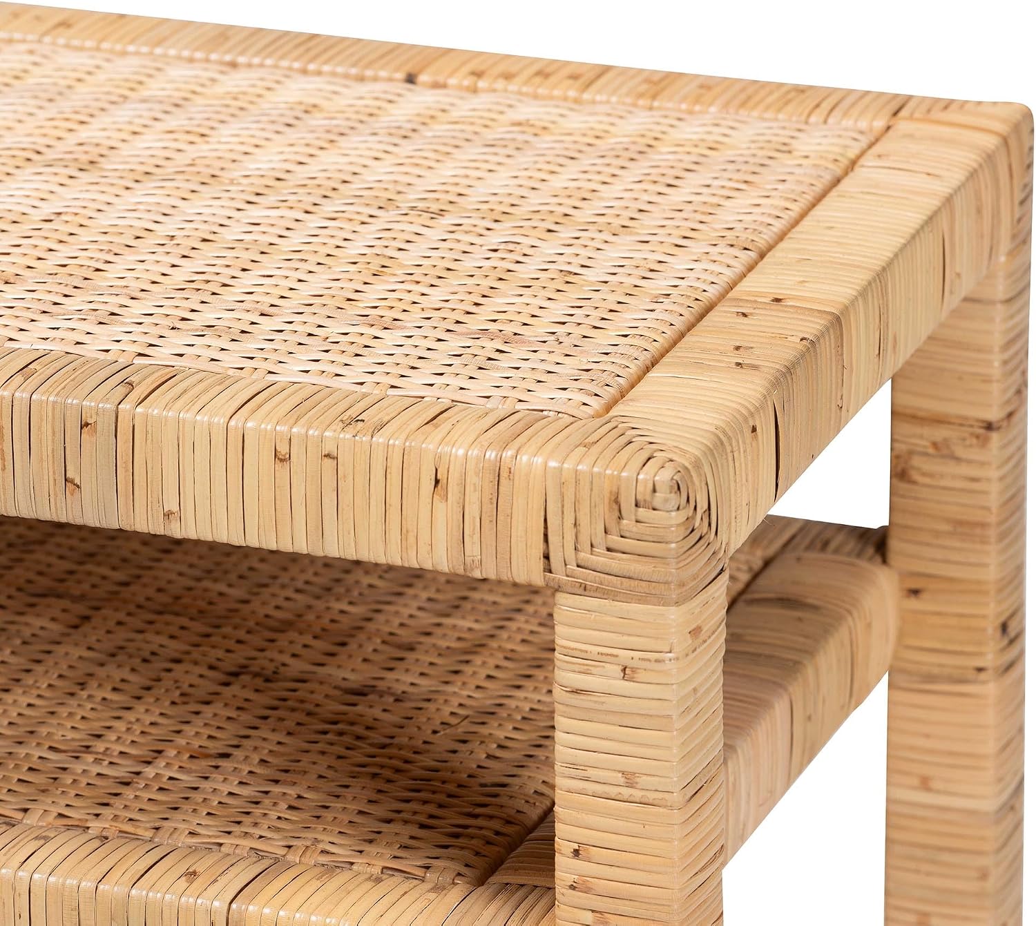 Bali & pari Kalimantan Bohemian Light Honey Rattan and Acacia Wood Console Table