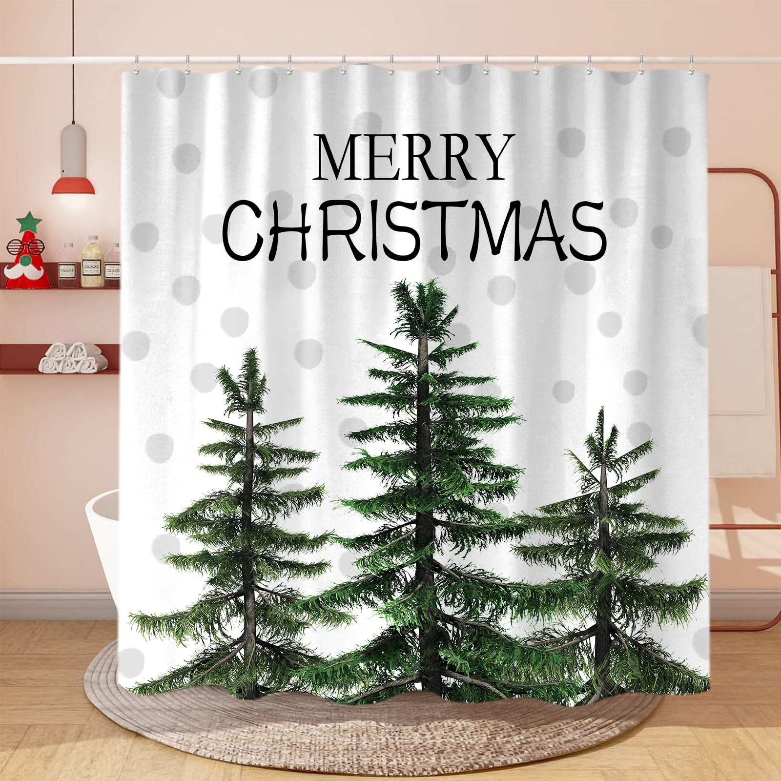 Weihnachts-Duschvorhang Mit Hochlandkuh & Schneeflocken – 180x180 Cm, Polyester, Waschbar, Mit Haken