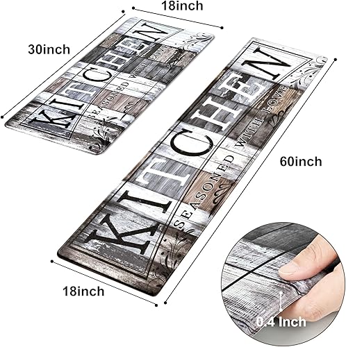 Miniatura 3 de ASPMIZ Juego de 2 alfombrillas de cocina de estilo granja, de PVC, impermeables, alfombras y tapetes de cocina de madera vintage, antideslizantes,