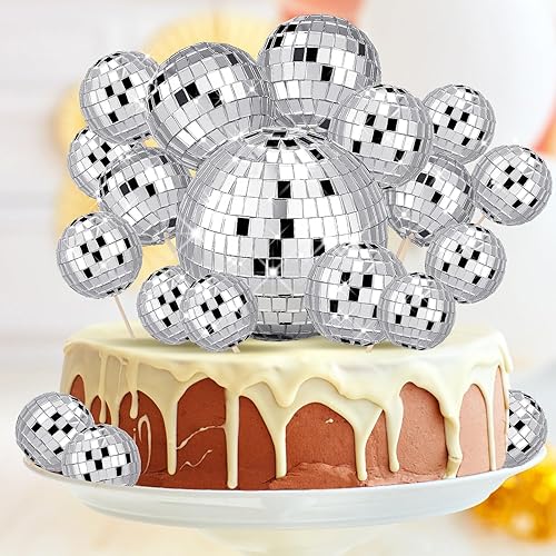 40 piezas de decoración de bola de discoteca para cupcakes, bola de discoteca plateada, decoración de centro de mesa de los años 70, decoración de