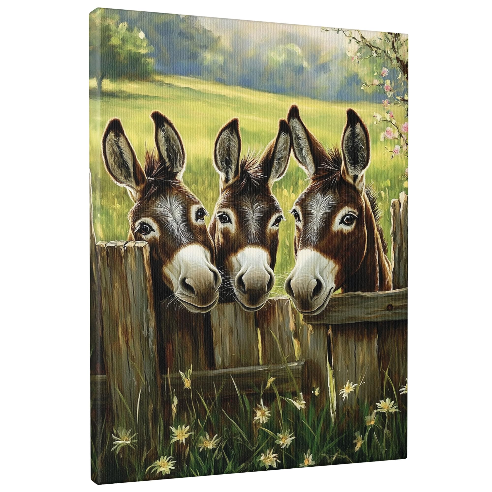 Donkeys Farm Canvas Wall Art, Brown Grey Animal Prints, Rustic Home Decor for Living Room, Bedroom, Kitchen, Unframed 16x20 Inch
