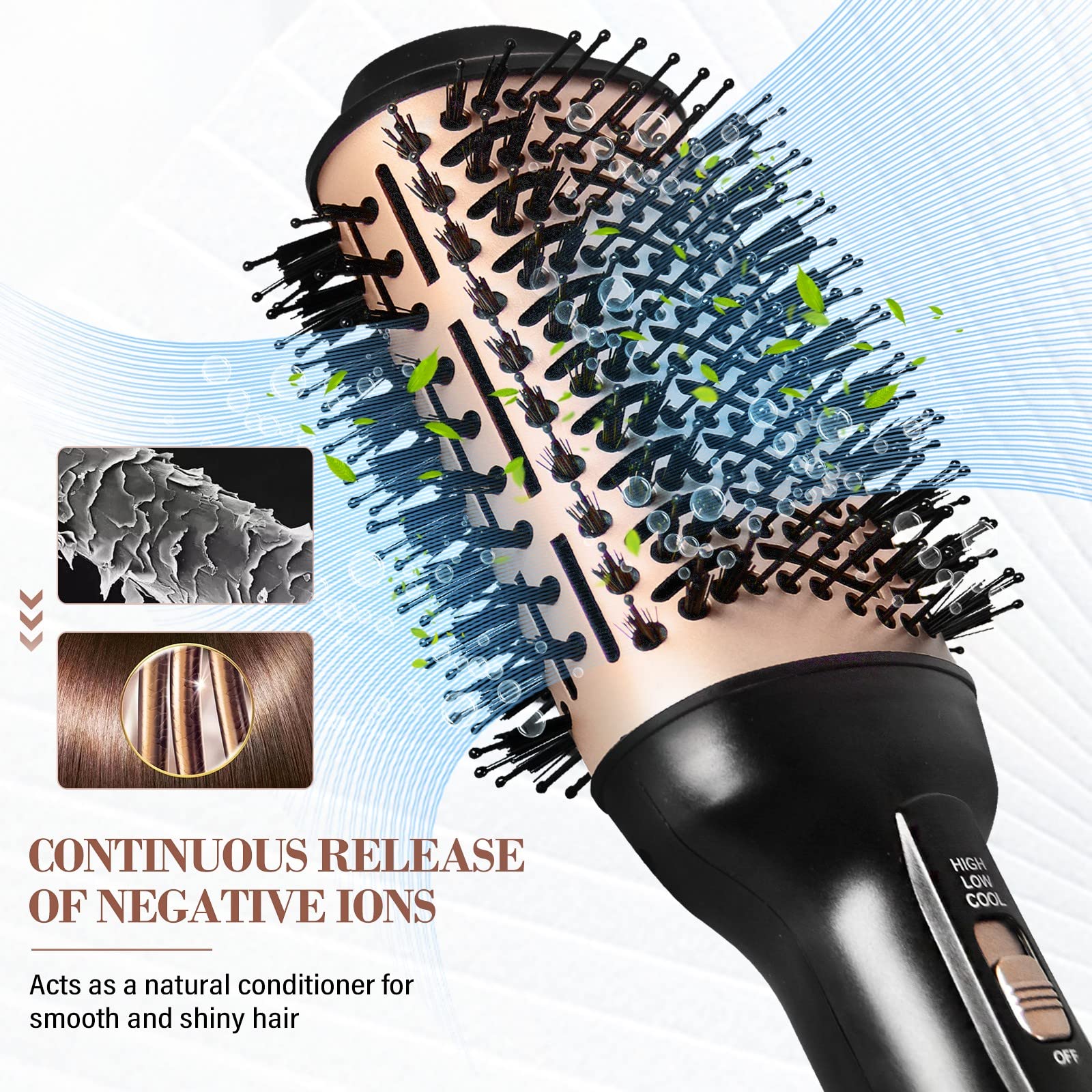 Anluomania One-Step Spazzola Asciugacapelli e Volumizzante, 1000W Spazzola Termica in Ceramica, Ioni Negativi Spazzola Ad Aria Calda, 3 Temperature, per Asciugatura rapida/Raddrizzamento/Volumizzante