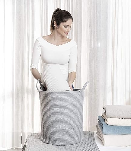 Miniatura 190 de OrganiHaus - Canasta tejida extragrande de cuerda suave de algodón para mantas de sala de estar, para almacenamiento, lavandería, guardería