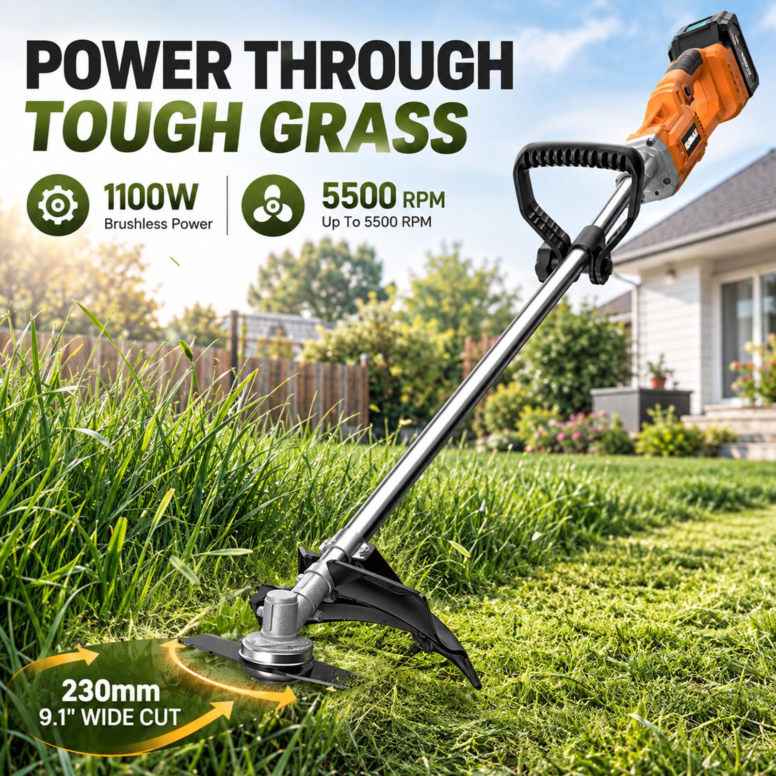 21V Decespugliatore a Batteria con 1100W Motore Brushless