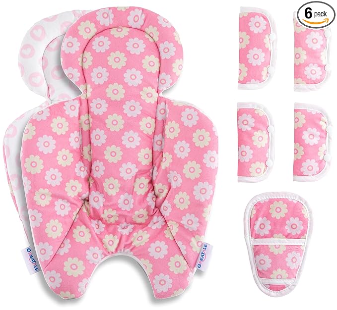 Infant Insert Compatible with The Latest Version of 4moms RockaRoo and MamaRoo,Reversible Newborn Insert,Baby Insert with Head and Body Support (Insert(Pink) + 5 Pcs Strap Pad)