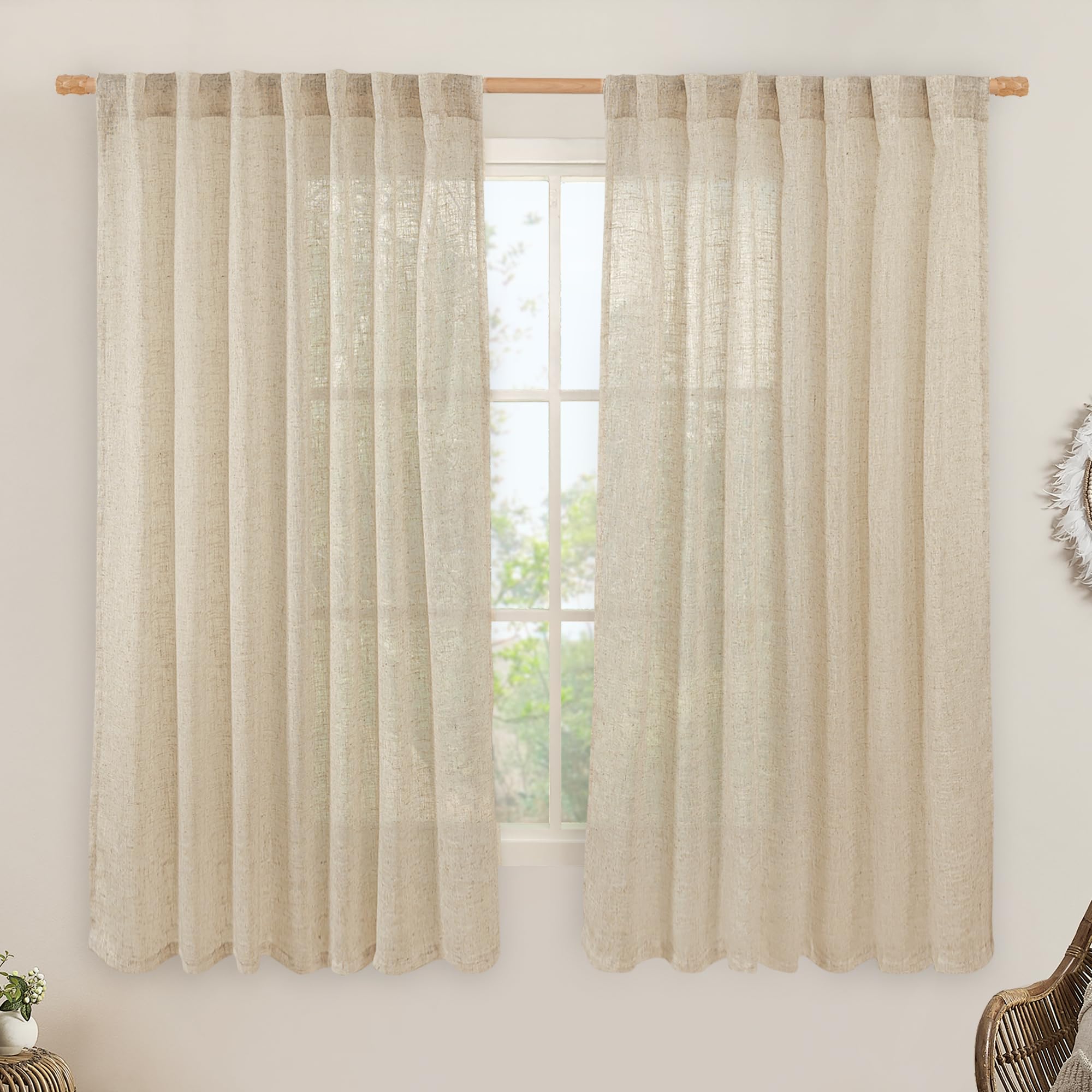 LAMIT Linen Curtains 63 Inch for Bedroom Light Filtering Panels 60 x 63 Inch