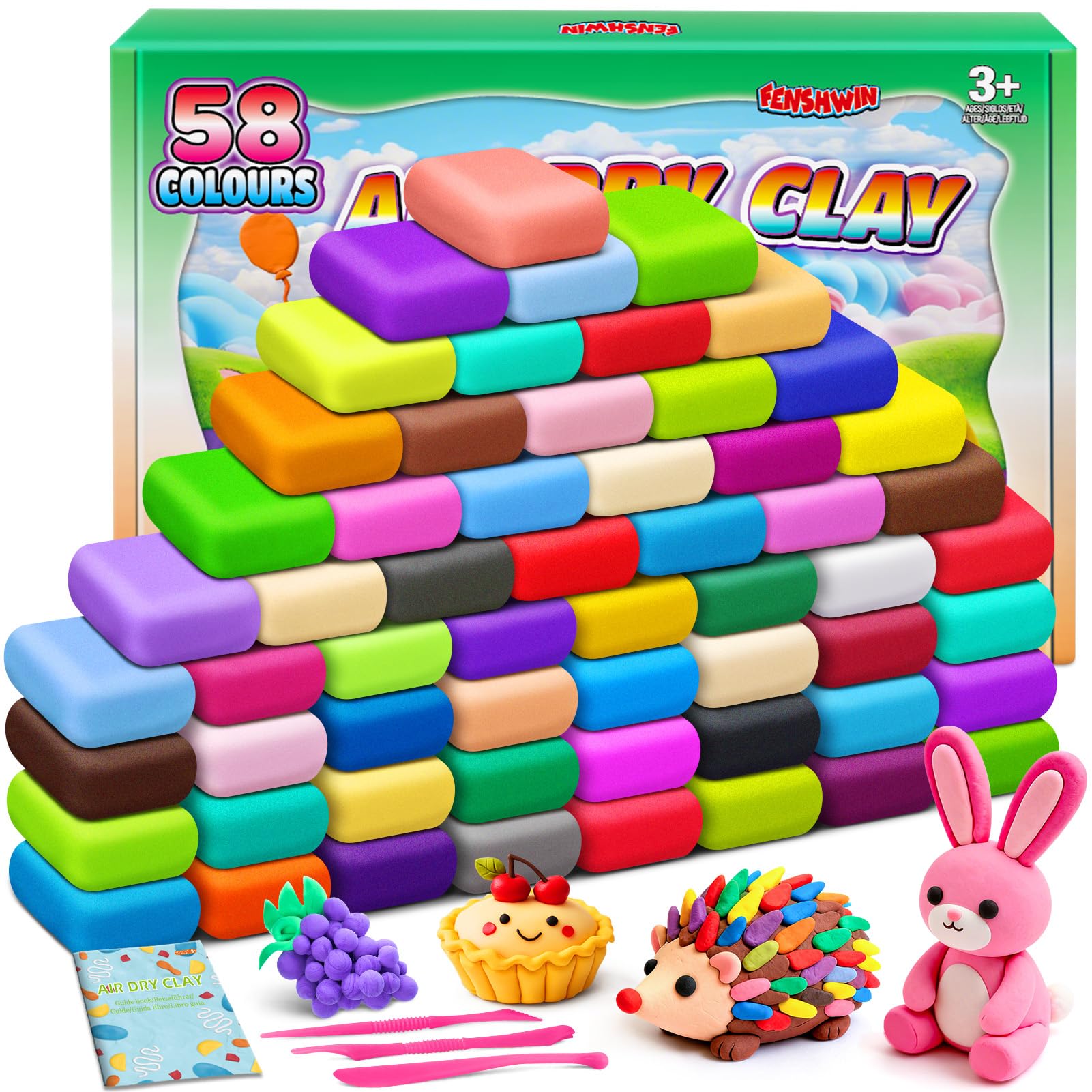 Air Dry Clay, 58 Colours Modelling Clay Kit with Tools, Craft Toys for Children 3-12 Years