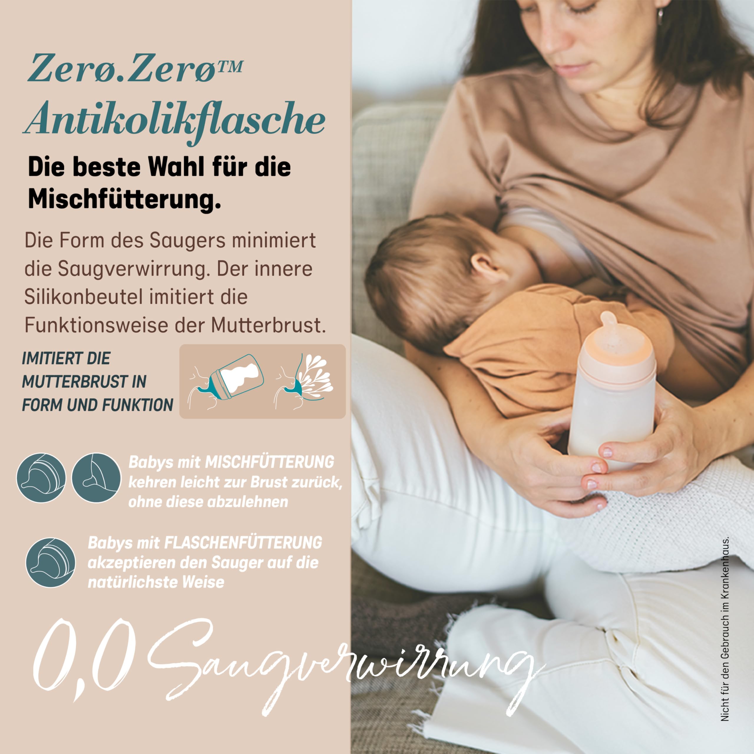 Suavinex, 4er Pack Anti-Colic Babyflasche Zero Zero,mit mittlerem Silikonsauger (M), für Babys ab 3 Monaten, Empfohlen für gestillte Babys und Flaschennahrung, 270 ml, Fair