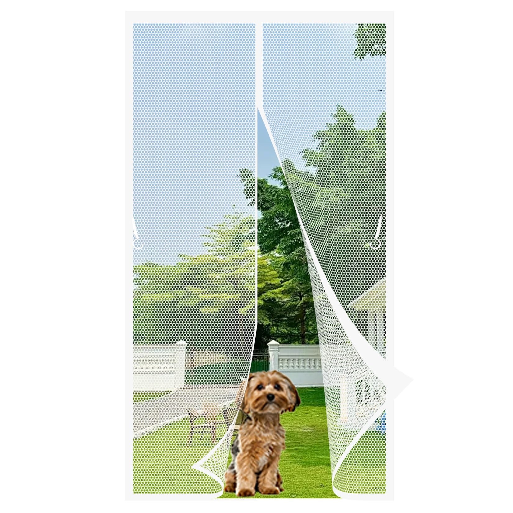 Liujyuan White Magnetic Fly Screen Door 119 X 264 Cm Full Frame Magic Tape, Powerful Magnets Door Fly Screen, Patio Curtain Insect Mesh Heavy Duty, Lets Fresh Air For Living Garage Doors,