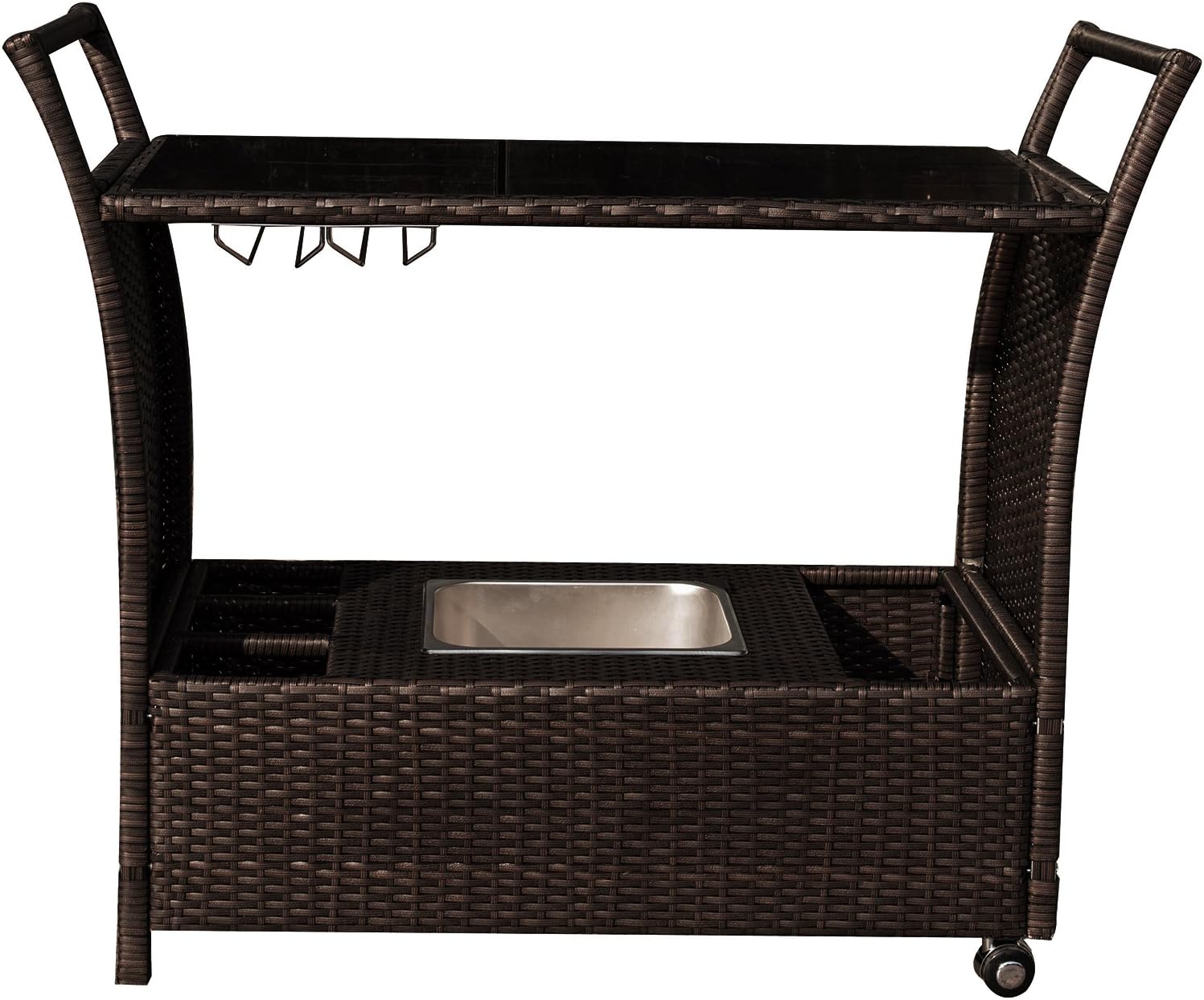 Island Retreat NU2057 Rolling Resin Wicker Bar for Pools and Patios, 44-in L x 18-in W x 36-in H, Black