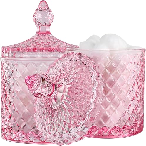 rejomiik Paquete de 2 tarros de vidrio con tapa para decoración de dispensador de recipientes de baño, organizador de almacenamiento para hisopo de