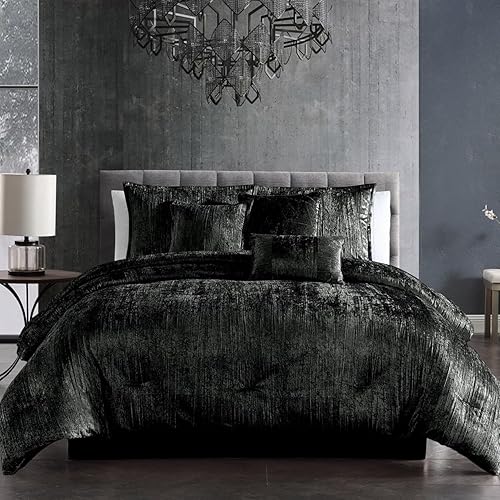 Riverbrook Home Turin Plush Comforter Set, King, Black, 7-Piece Set