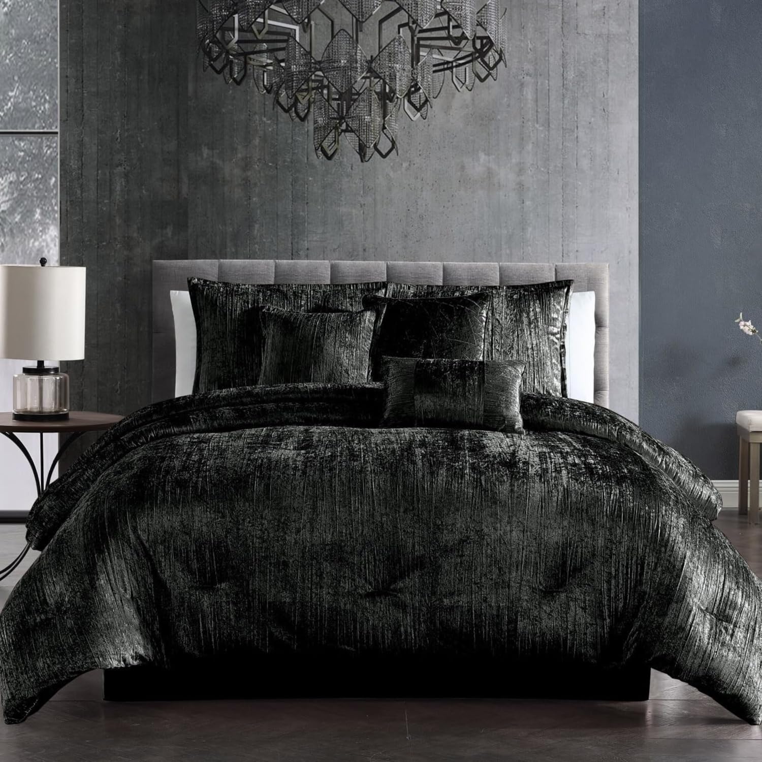 Riverbrook Home Turin Comforter Set, Queen, Black, 7-Piece Set