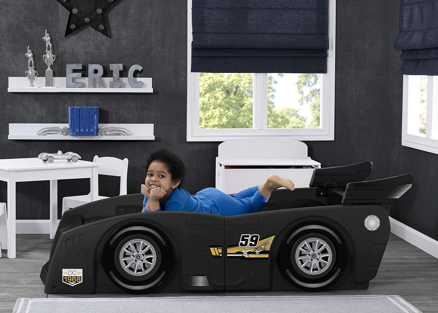 Delta Children Grand Prix Race Car Toddler and Twin Bed, Black Snooze 6 inch Memory Foam Twin Mattress (Bundle)