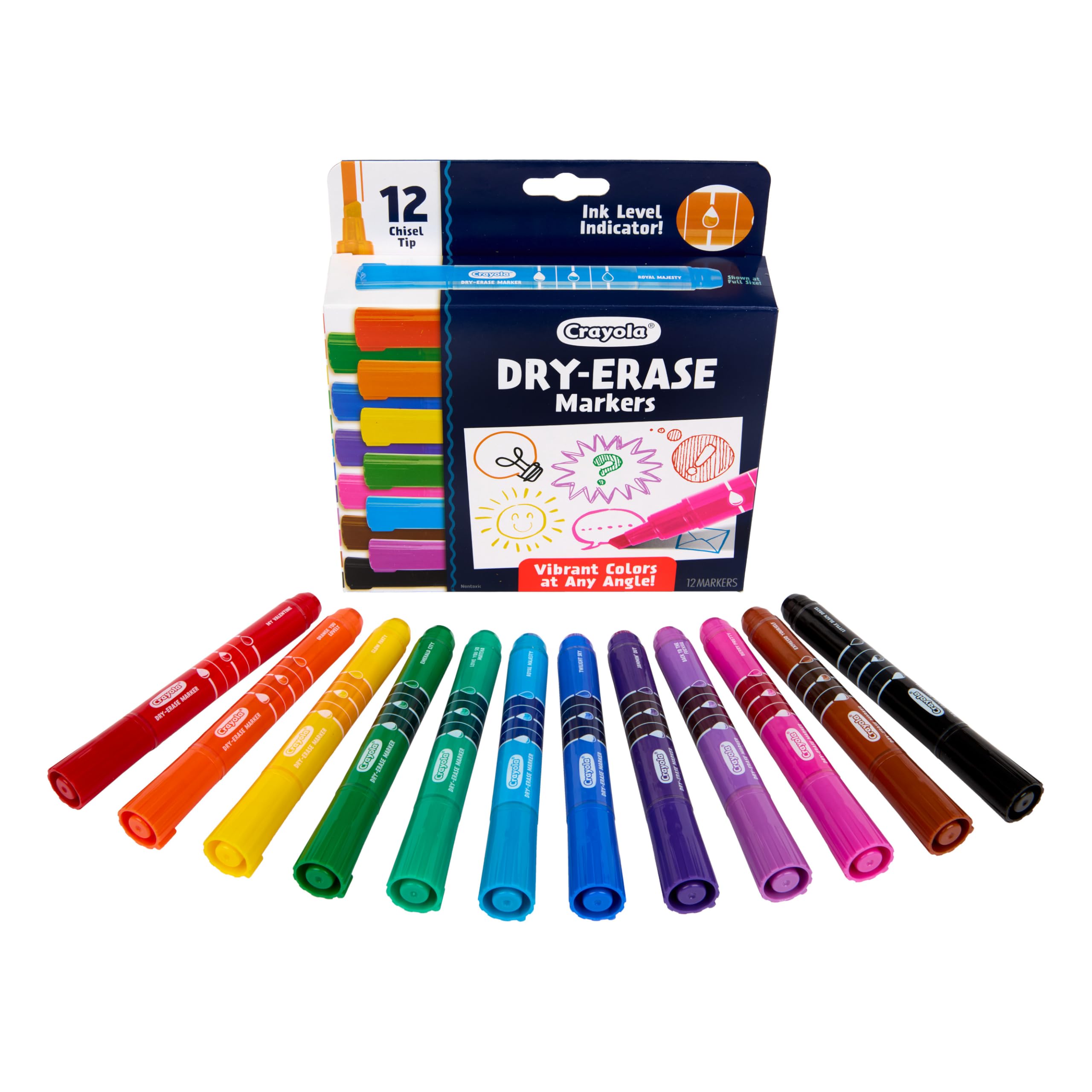 Crayola Low Odor Dry Erase Markers, Chisel Tip, Assorted Colors, 12Count