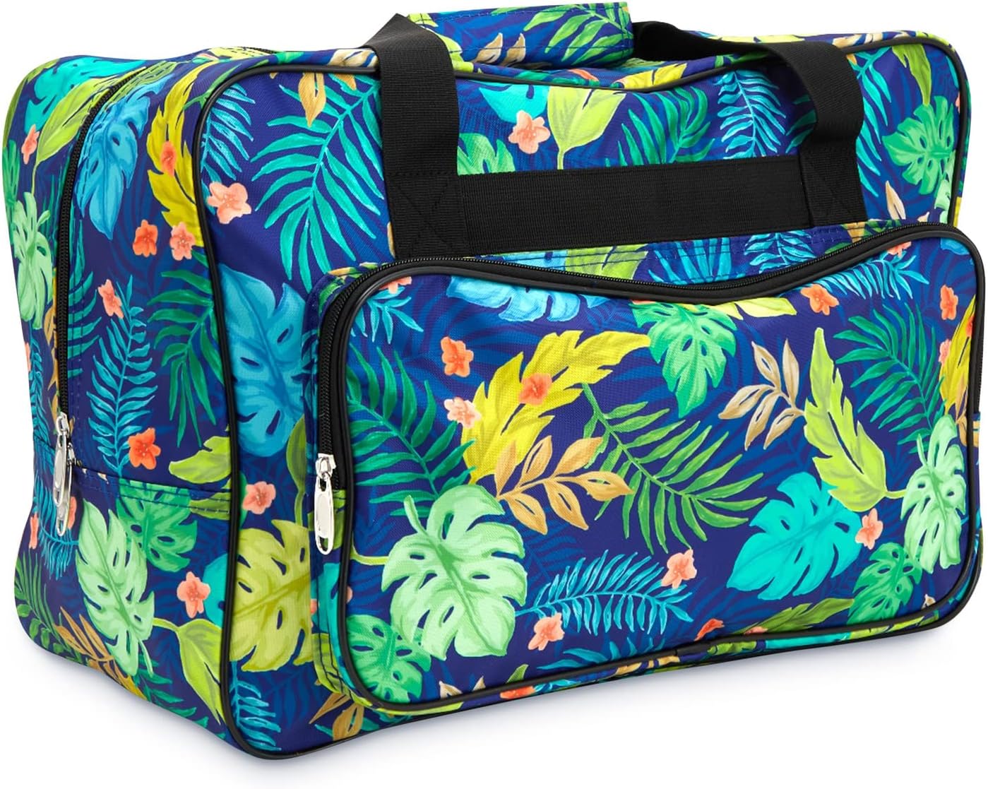 Bright Creations Tropical Leaves Sewing Machine Case - 18.1 x 9.4 x 12.2 In, Polyester Tropical Leaves Pattern - Portable Case with Utility Pockets - Fits Most Standard Sewing Machines