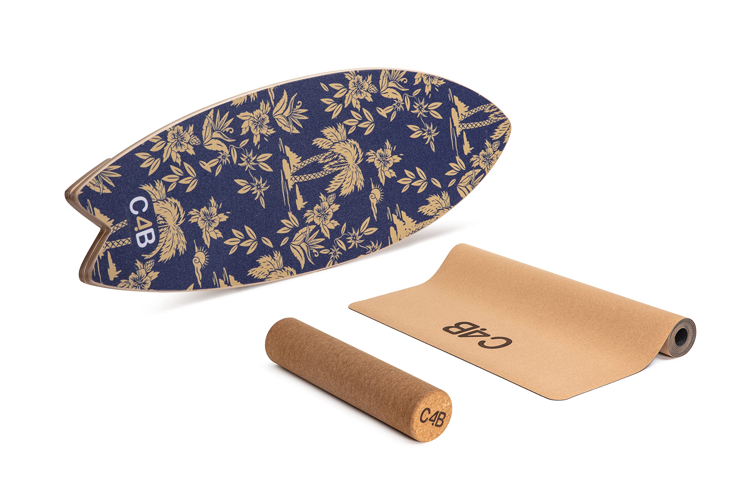 CLUB4BRANDS C4B Wake-Board, Balanceboard with Cork Roller and Cork Mat, Surfboard (100% wood), Trick Board for Indoor Use, 100% Fun Guaranteed