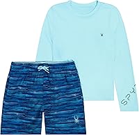 Spyder Boys Long Sleeve Rash Guard Swim Set with Trunks - UPF 30+ Quick-Dry, 4-Way Stretch for Active Kids