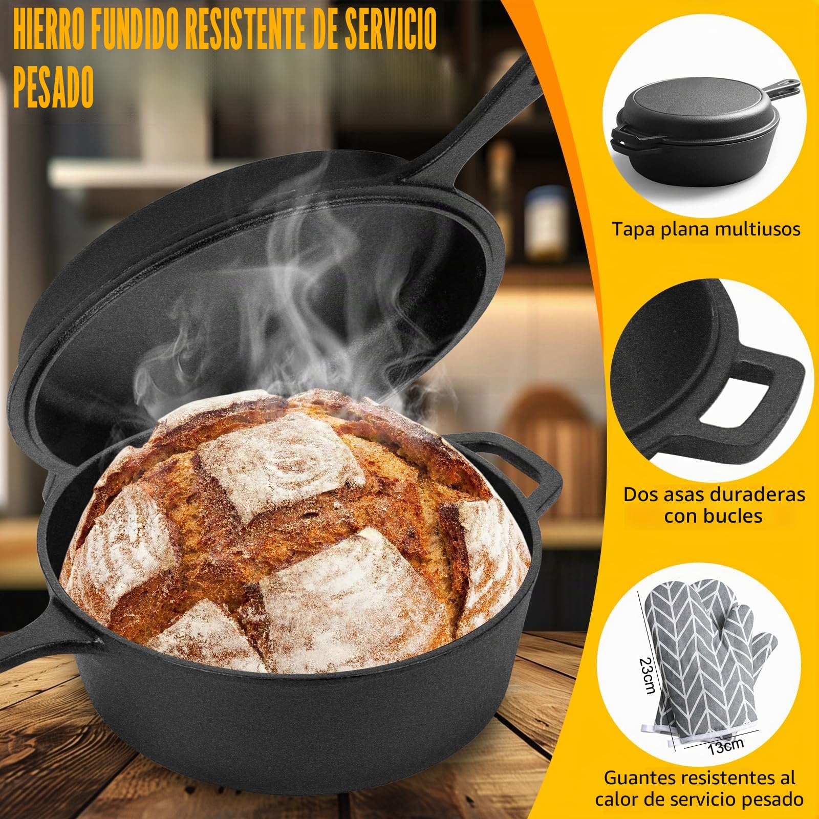 Juego de Sartén y Olla de Hierro Fundido 1,5L & 4,5L – Sartén y Cazuela para Cocina y Horno, Calor Uniforme, Compatible con Gas/Inducción, Ideal para Freír, Guisar y Asar