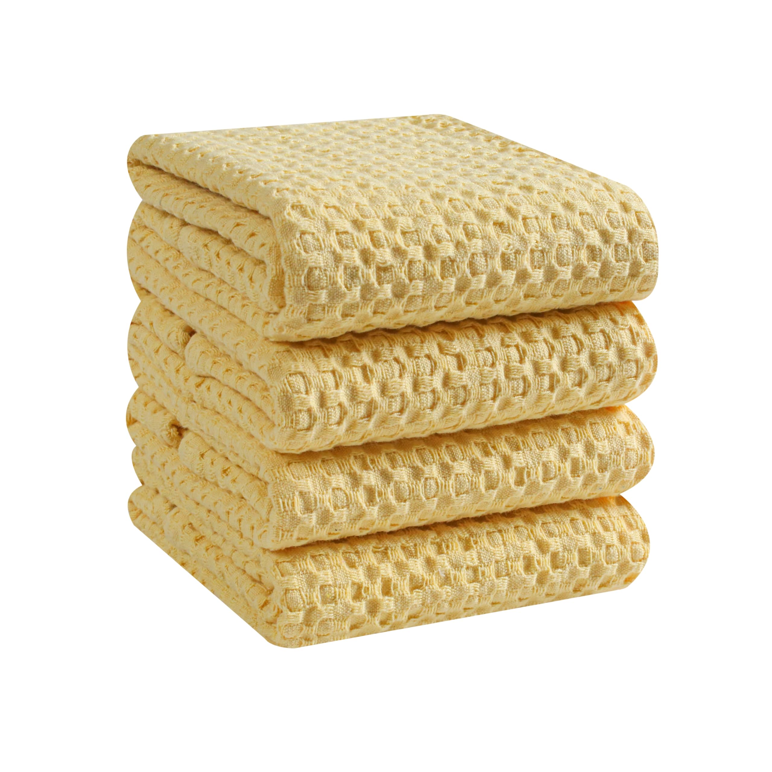 Native Fab 4-Pack Premium Waffle Kitchen Towels with Hanging Loop 16x26 inches, Soft Absorbent, Cotton Dish Towels for Cleaning Drying Dishes, Yellow — image 1