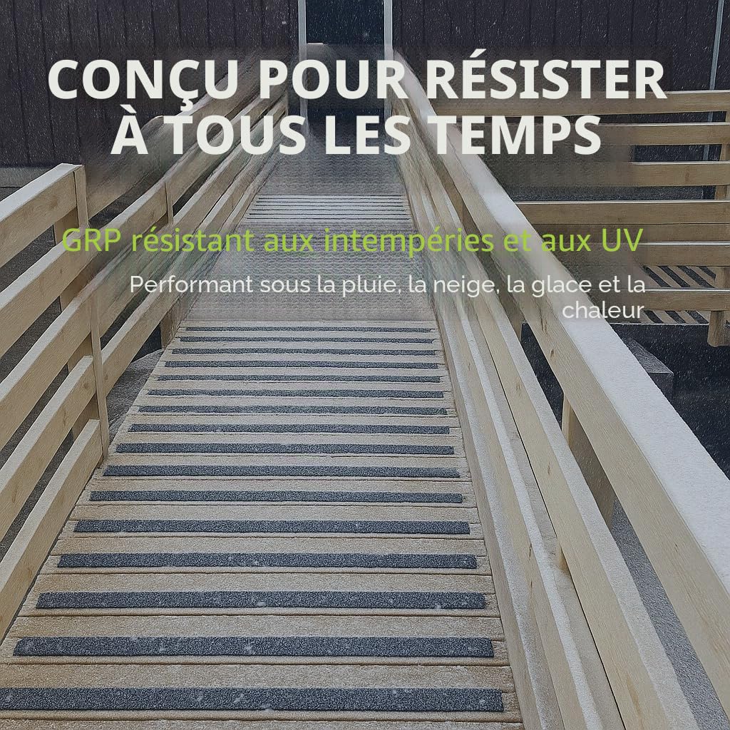 Bandes antidérapantes en PRV pour terrasses - Lot de 5 (50 mm x 400 mm) | Marches de sécurité antidérapantes pour terrasses en bois | Bandes antidérapantes pour sols extérieurs (noires)