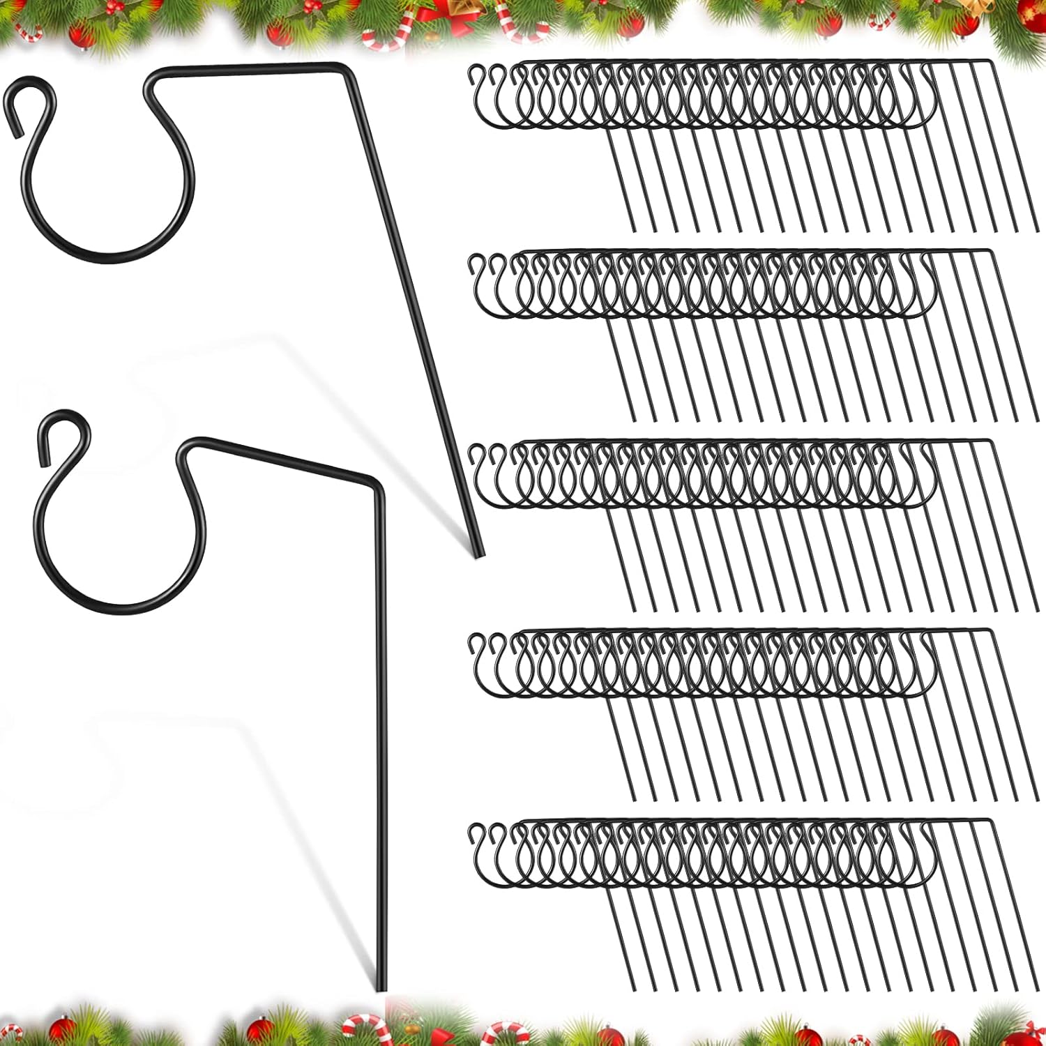 Ferraycle Metal Christmas Light Gutter Hooks Christmas Light Hanger Hooks for Gutters Stainless Steel Xmas Outdoor Clips for Kitchen Bathroom Work Shop Garden(Black,100 Pieces)