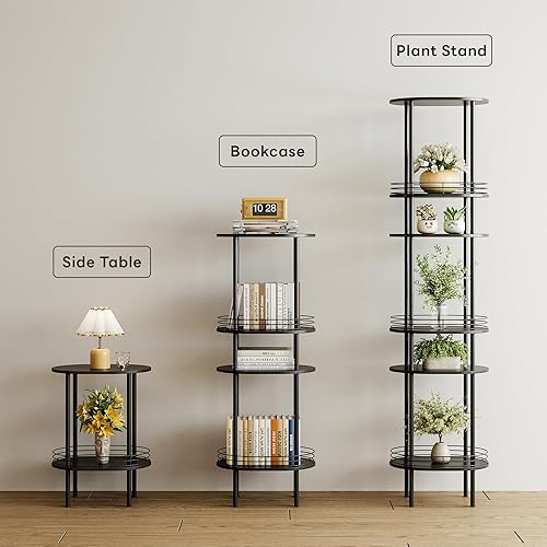 Miniatura 5 de Juego de 2 mesas auxiliares negras para sala de estar, mesita de noche de 2 niveles, mesa auxiliar pequeña para espacios pequeños, sala de estar,