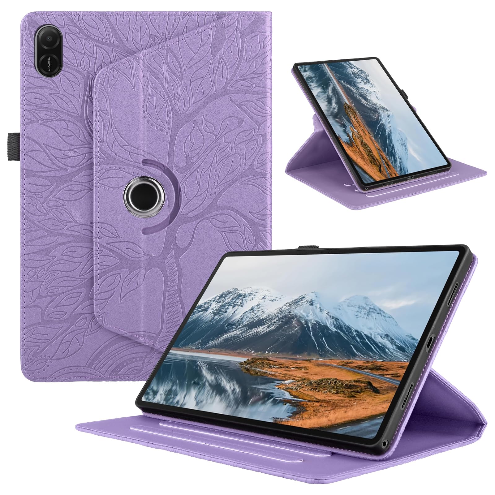 Funda para Samsung Galaxy Tab S9/ S8/ S7 11" (SM-X710/X700/T870) PU Cuero Tablets Protectora Cover 360°Carcasa Giratoria de ángulo Múltiple Stand Función Tablets Funda,Rojo Árboles — view 111
