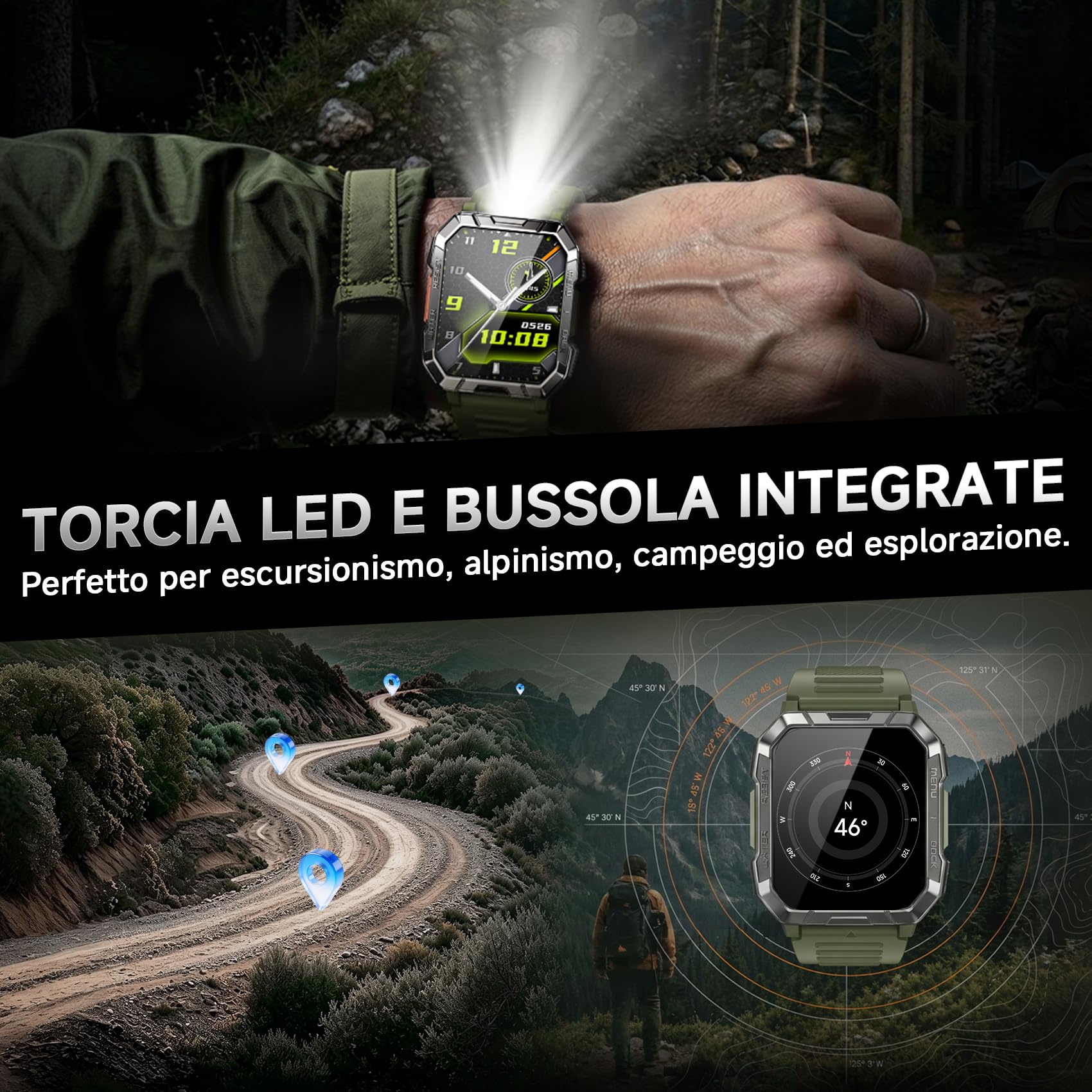 Blackview Smartwatch Uomo, Smartwatch Militare Uomo Fitness con Chiamate Bluetooth,2.01" Orologio Intelligente 112+ Modalità Sportive/900 mAh/Sonno/Cardiofrequenzimetro/Torcia/Bussola per Android IOS