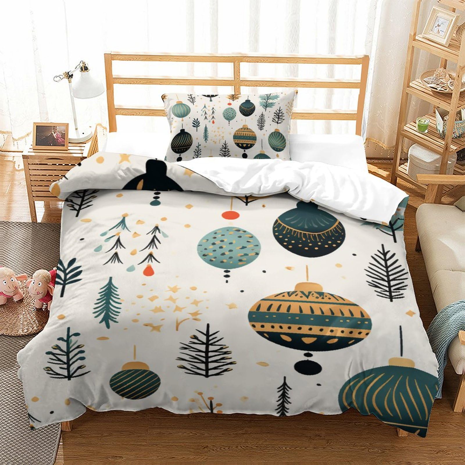 Housse de couette Noël fermeture éclair anti-glisse lit 135x200