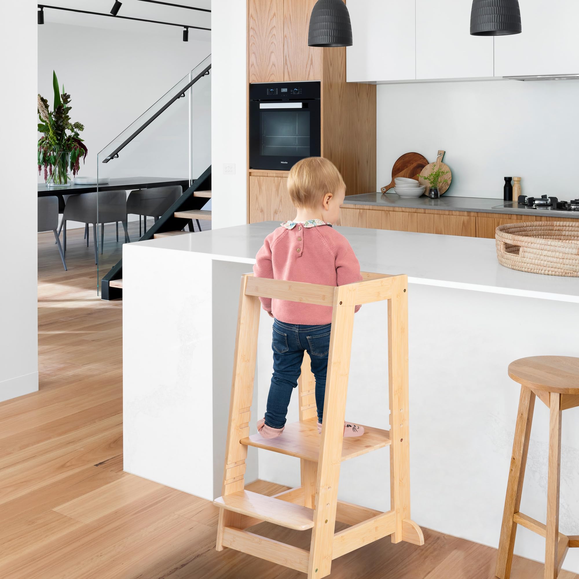 roba Tour d'apprentissage Selon Montessori en Bois de Bambou Certifié FSC - Tour d'Observation Sûre pour Enfants - Idéal comme Aide de Cuisine - Supporte 80 kg - Naturel